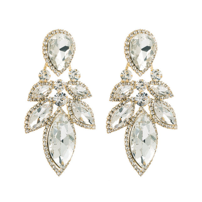 European and American high-end party earrings Women's Super flash fashion ins Wind alloy geometric earrings glass diamond earrings wholesale