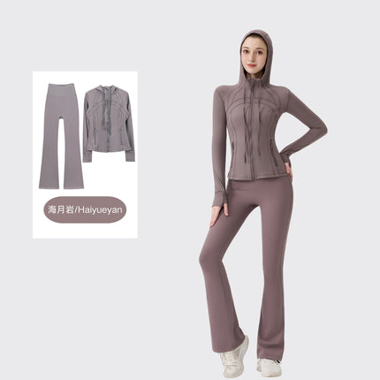 [in Stock] Ld Hooded Flared Jacket Set Top Women's Tight Elastic Fitness Sports Running Yoga Wear