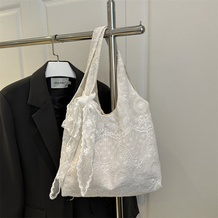 Korean Style Small Fresh Lace Flower Canvas Bag 2025 New Large Capacity Commuter Lazy Style Single Shoulder Large Tote Bag