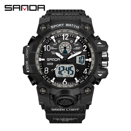 Sanda Hot-Selling Watch Korean Version Student Party Multi-Functional Waterproof Alarm Clock Electronic Watch Cool Dual Display Luminous Sports Watch