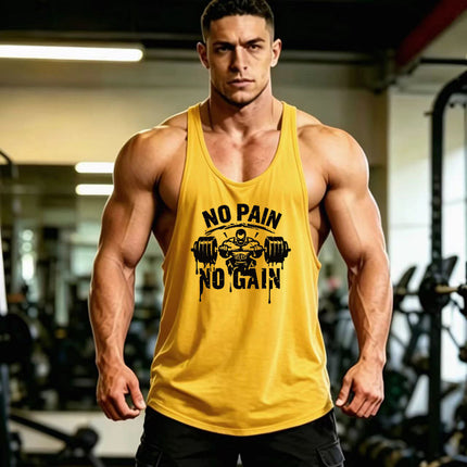 Summer Men's Vest Thin Strap Sports European and American Bodybuilding Fitness T-shirt Printed logo Waistle I-Shoulder Loose Men