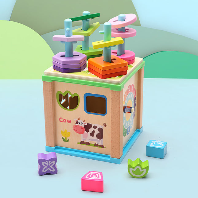 Wooden Multifunctional Column Set Toy Children's Intelligence Development Beads Big Treasure Box Kindergarten Early Education Beads Teaching Aids