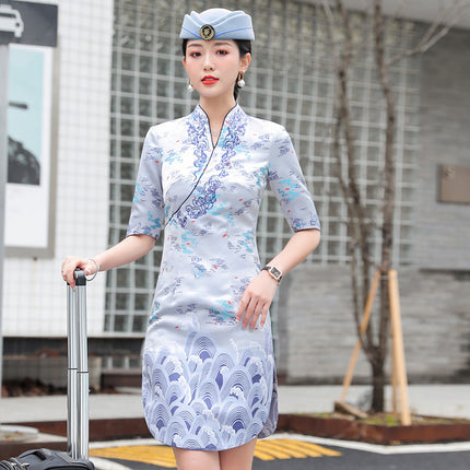 HNA Stewardess Chinese Style Cheongsam Female High-end Front Desk Welcome Tea Artist Etiquette Work Clothes Business Wear dress