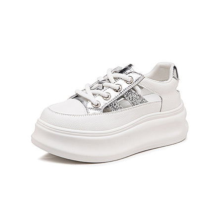 Thick-Soled Genuine Leather Hollow-Out Sneakers for Women, 2026 Summer New Arrivals, Height-Increasing Mesh Breathable Sports Casual Sandals