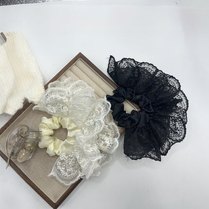 Double Lace Skirt Hair Ring Women's High-end Half-tie Hair Rope Elegant Low Ponytail Simple All-match Headline Hair Accessories
