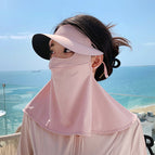 [sun protection/nylon hat with empty top and brim vinyl long mask] pink