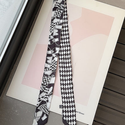 Lined Letter C Puppy Double-Layer Printed All-Match Tie Bag Ribbon Hair Band Ribbon Women's Decorative Small Scarf