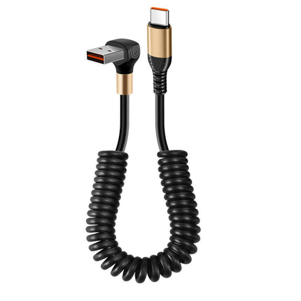 Super fast charging usb single elbow spring telescopic car mobile phone data cable navigation antifreeze type c charging cable
