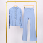 Haze blue hooded jacket and bell bottoms suit / 2/S