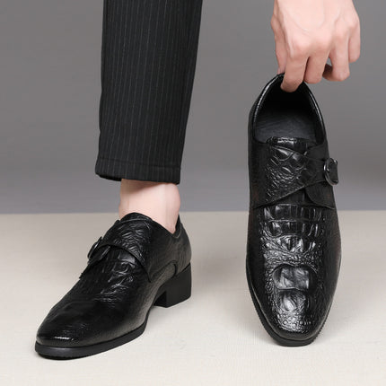 19123 Leg Men's Leather Shoes Breathable Buckle Leather Shoes Crocodile Pointed Men's Casual Shoes Leg European Style Shoes