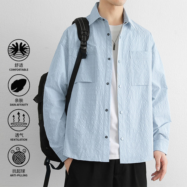 Youth Tooling Shirt Men's Spring and Autumn Fashionable Brand Loose Lapel Shirt Fashionable Casual Long Sleeve Jacket Coat Men