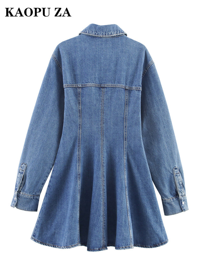 Kaopu Za 2025 New Summer Style European and American Fashion Elegant Waist-Slimming Denim Mini Dress