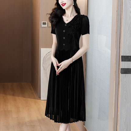 Miyake Pleated 2026 Spring New Fashion Versatile Three-Dimensional Floral Pleated Dress Plus Size Slimming V-Neck Magic Dress