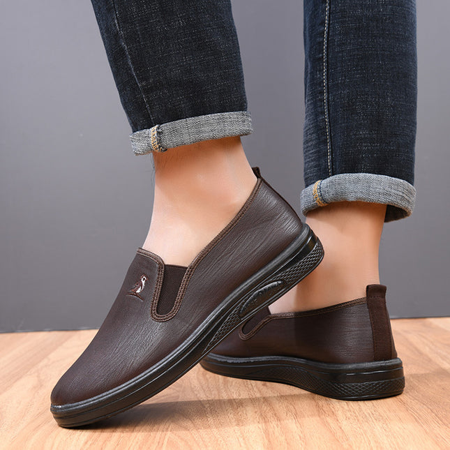 Men's Kitchen Chef Leather Shoes, Men's Trendy Versatile Bean Shoes, Soft Leather, Soft Sole, Waterproof Slip-On Men's Casual Shoes