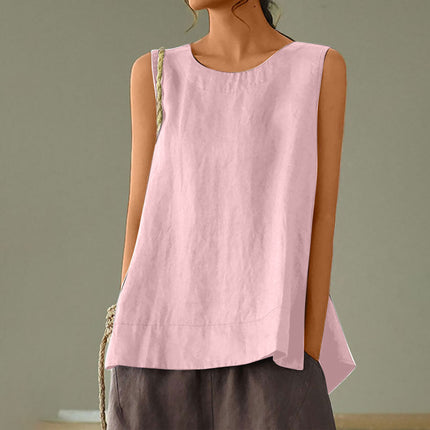 2026 Large Size Loose Casual Cotton and Linen Solid Color Sleeveless Top T-Shirt Camisole Large Size Camisole for Women Plus Size