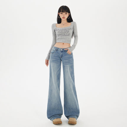 2025 American Retro Low-Waist Bootcut Pants for Women in Autum New Loose and Slim Floor-Length Jeans
