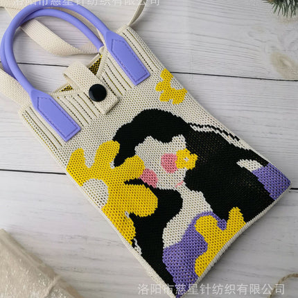 Girl's Heart-Shaped Knitted Crossbody Bag