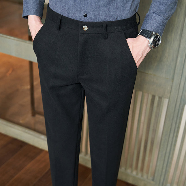 Live broadcast supply autumn and winter new men's casual pants brushed thickened slim fit men's skinny pants commuter work trousers