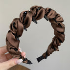 Fluffy pleated crystal wrap headband-brown