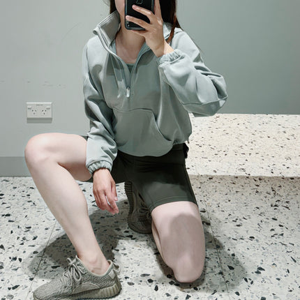 Half-Zip Sweatshirt Women's Sports Top 2025 New Jacket Petite Fitness Suit Loose Short Yoga Wear
