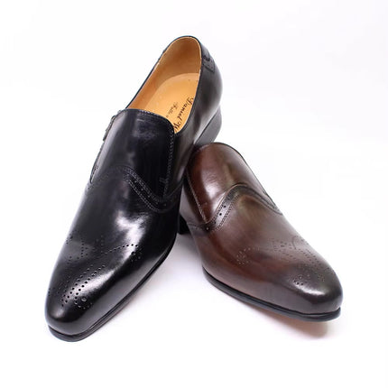 Loafers Men's Low-Cut Buckle Carved Leather Shoes Men's Pointed Toe European and American Trendyy Slip-On Men's Shoes Shoes Men