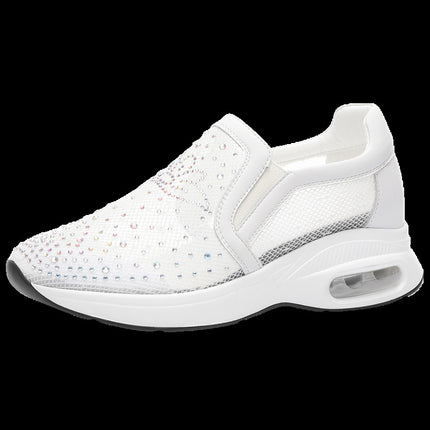 Inner Height Casual Shoes 2024 Spring and Summer New Black Air Cushioned Shoes Mesh Shoes Breathable Mesh Lazy Slip-on Women's Shoes
