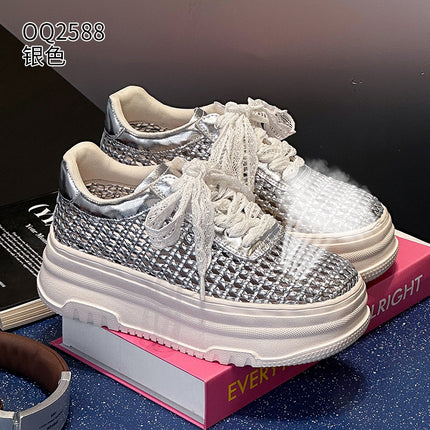 Thick-Soled Sneakers for Women 2026 Summer New Versatile Trendy Woven Breathable Mesh Fashion Casual Shoes for Petite Individuals