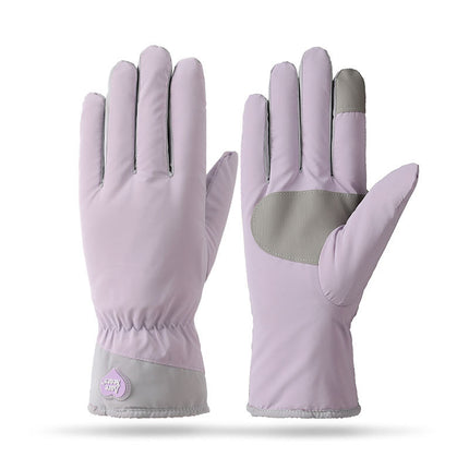 Winter Cycling Warm Gloves fleece-lined Thickened Cold-proof Electric Car Bow Cotton Gloves Women's Waterproof Windproof A98