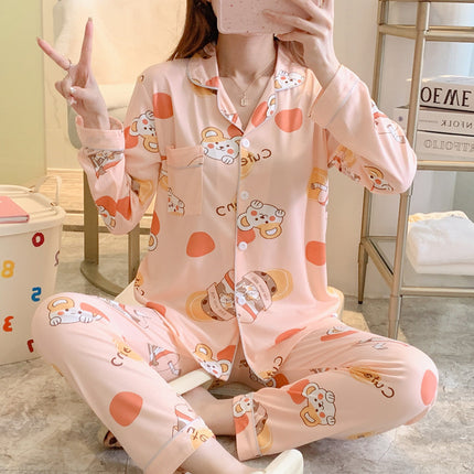 [Factory Wholesale] Women's Pure Cotton Pajamas, Spring and Autumn Style, Long-Sleeved, Long Pants, Can Be Worn Outside, Sweet Student Homewear Set