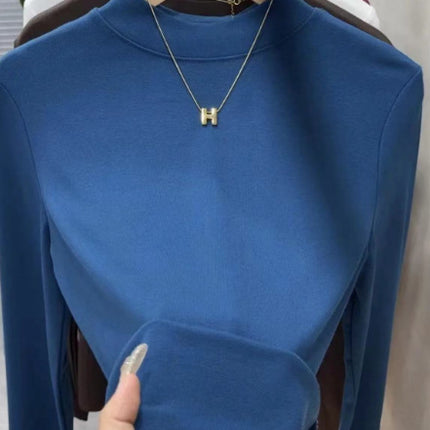 Spring and Autumn Women's Slim Pure Color New Bottoming Shirt 2025 Turtleneck Bottoming Shirt T-Shirt Fashionable T-Shirt Mid-Collar