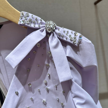 2024 summer new nail drill loose bow bubble short sleeve shirt top Q144303E