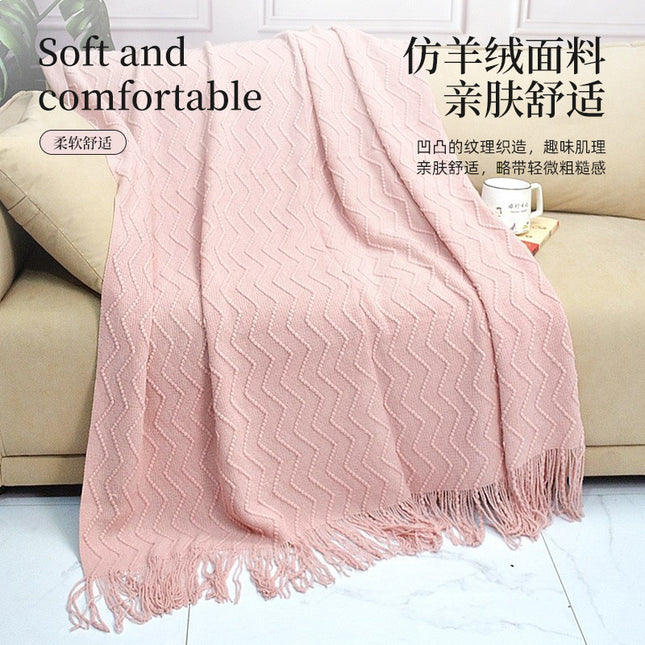 Knitted Blanket Scandinavian Pure Color Soft Maternal and Infant Grade Hotel Accessible Luxury Tassel Knitted Blanket Comfortable Office Nap Blanket