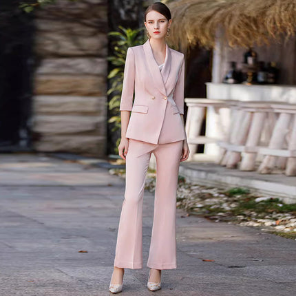 Spring and Autumn fashion green collar three-quarter sleeve professional suit suit goddess fan senior sense President fan formal wear overalls