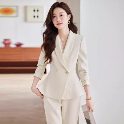 apricot Suit suit Women's 2024 New Spring and Autumn Business Wear Temperament Goddess Fan Jewelry Shop Beauty Salon Work Clothes