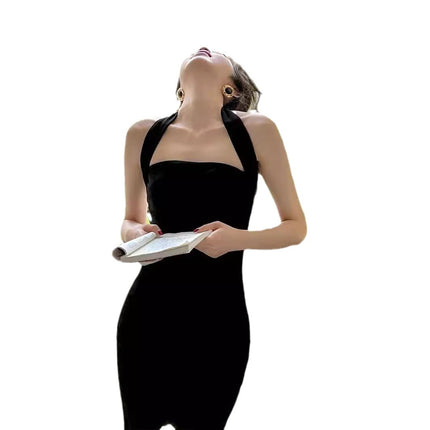 Sexy Pure Desire Style Sling Skirt Feeling Temperament Goddess Fan Hanging Neck dress Women's Summer 2024 New