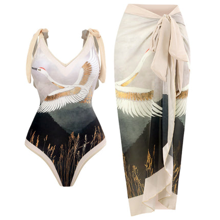 Swimsuit women's beach skirt Southeast Asia Europe and America foreign trade one-piece Conservative belly cover slimming sexy skirt printed multi-color