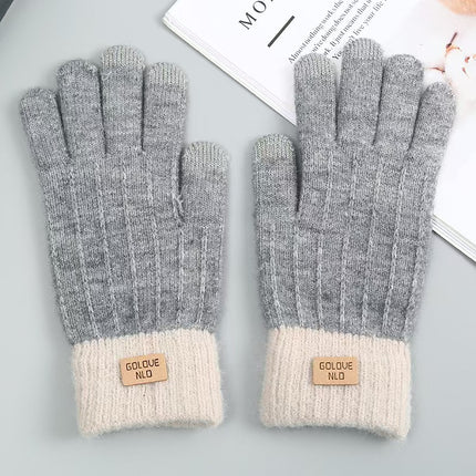 Winter Gloves for Women, Fleece-Lined and Thickened, Five-Finger Student Cute Knitted Cold-Proof Cycling Touchscreen Warm Cycling Gloves