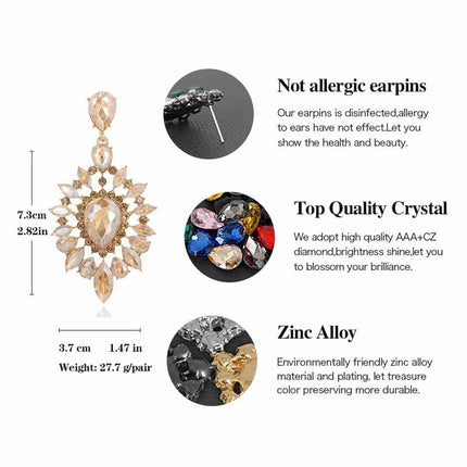 Classic Luxury Ladies Crystal Earrings Vintage Drop Hollow Earrings Elegant Exaggerated Jewelry Factory Direct Supply