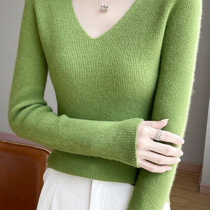 High-End Seamless V Neck Knitwear, First-Line Garment Technology Without Side Seams, Slimming Look Layering Artifact, Direct Supply from the Manufacturer