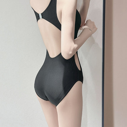 Cross-Border Simple One-Piece Bikini Fashion Solid Color Slimming Sexy Hollow Hot Spring Vacation Beach Swimsuit for Women