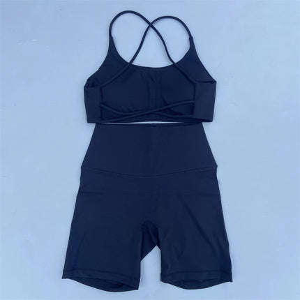 Summer Sports Shorts Set Soft Naked Tight Yoga Shorts Back Hollow Cross Underwear Yoga Set