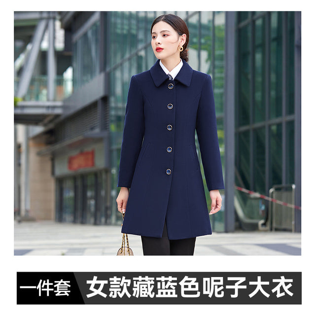 Professional woolen coat women's winter cotton and thickening sales office property tooling high-end case work clothes woolen coat