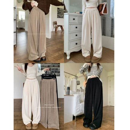 Yamamoto Pants Elastic Wide-Leg Women's Pants Spring and Autumn Straight Loose Casual Pants Regular Drape Floor-Length Plus-Size Long Pants