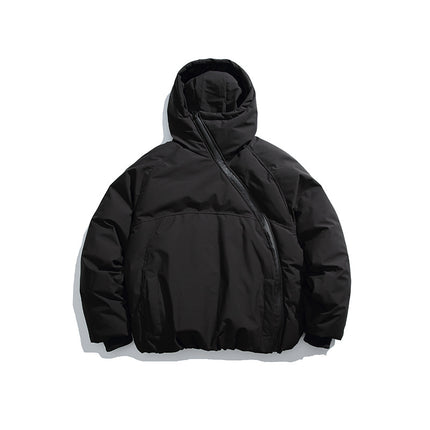Diagonal Zipper Hooded Thickened Warm Cotton Clothing for Men and Women Niche Design Trendy Brand Couple Warm Cotton Clothing