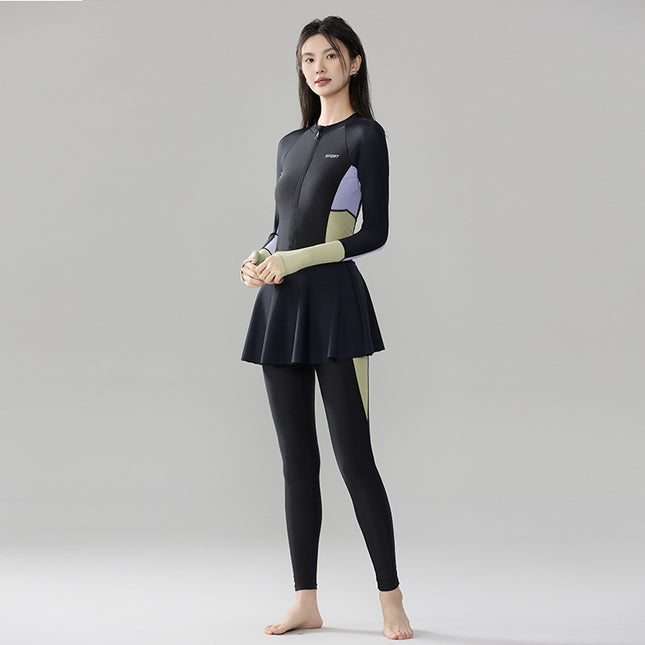 one-piece swimsuit women's long-sleeved trousers sunscreen 2025 new slim hot spring swimsuit jellyfish suit surf diving suit