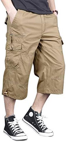 Magnivit Men's Cropped Pants Long Elastic Cargo Shorts Below Knee Shorts 3\/4 Cotton Cargo