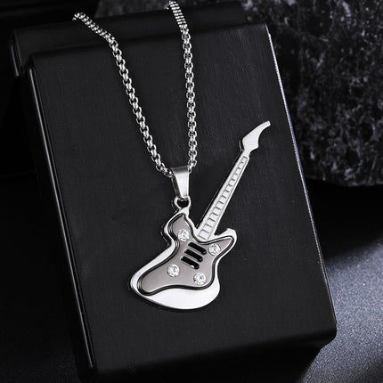 New Guitar Pendant Necklace for Men, Colorful Oil-Drip Alloy Instrument Stainless Steel Pendant DIY Jewelry Accessories for Women