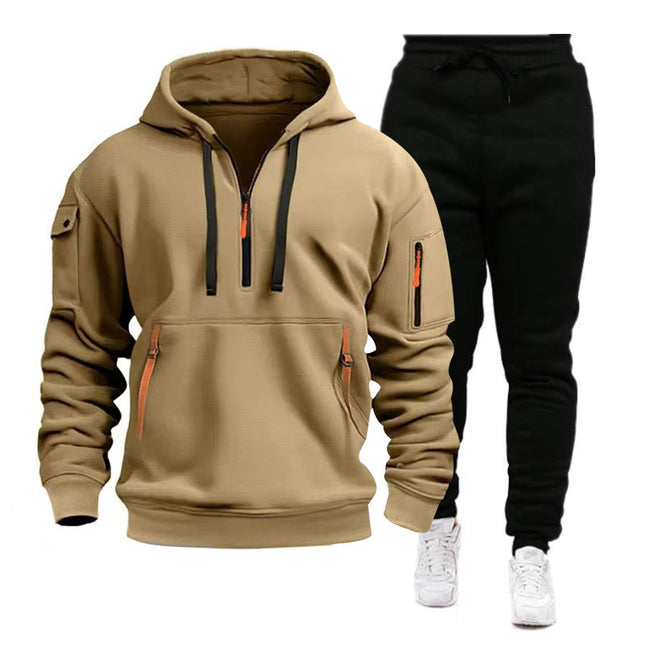 2024 Cross-border Autumn and Winter Sports Sweater suit Men's Multi-pocket Zipper Hoodie Sportswear suit Sweater Light Plate
