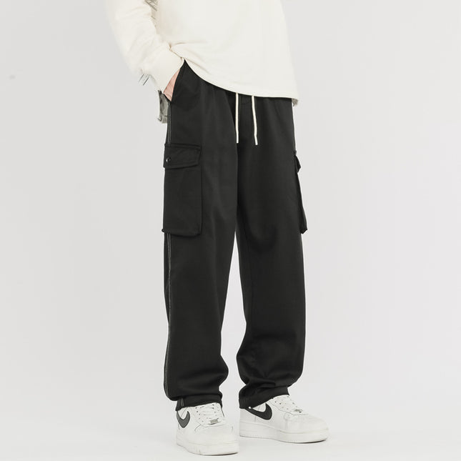 Trendy brand American retro men's high quality spring straight loose workwear 2024 New drape wide leg trousers