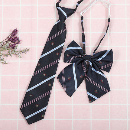 Japanese and Korean striped jk/dk college style men's and women's red cyanotic gray blue shirt accessories tie-free collar set